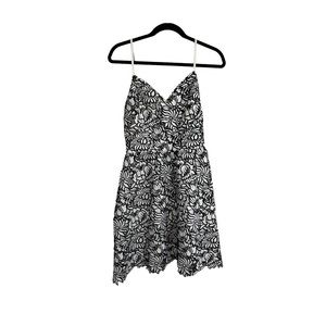 BTFL-Life Black White Floral Lace Embroidered Overlay Sleeveless Strappy Dress M